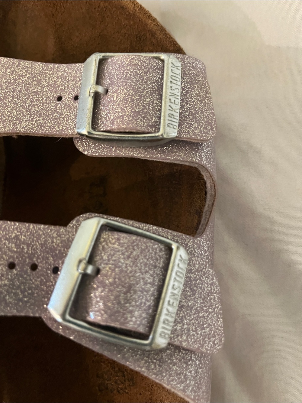 Birkenstock Kids Double-Buckle Glitter Slide Sandals in Lilac - Picture 7 of 7